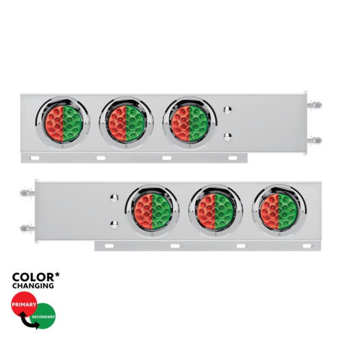 3-3/4" Bolt Pattern SS Spring Loaded Light Bar With 6X Double Fury 19 LED Lights & Visors-Red & Green(Pair) 61045