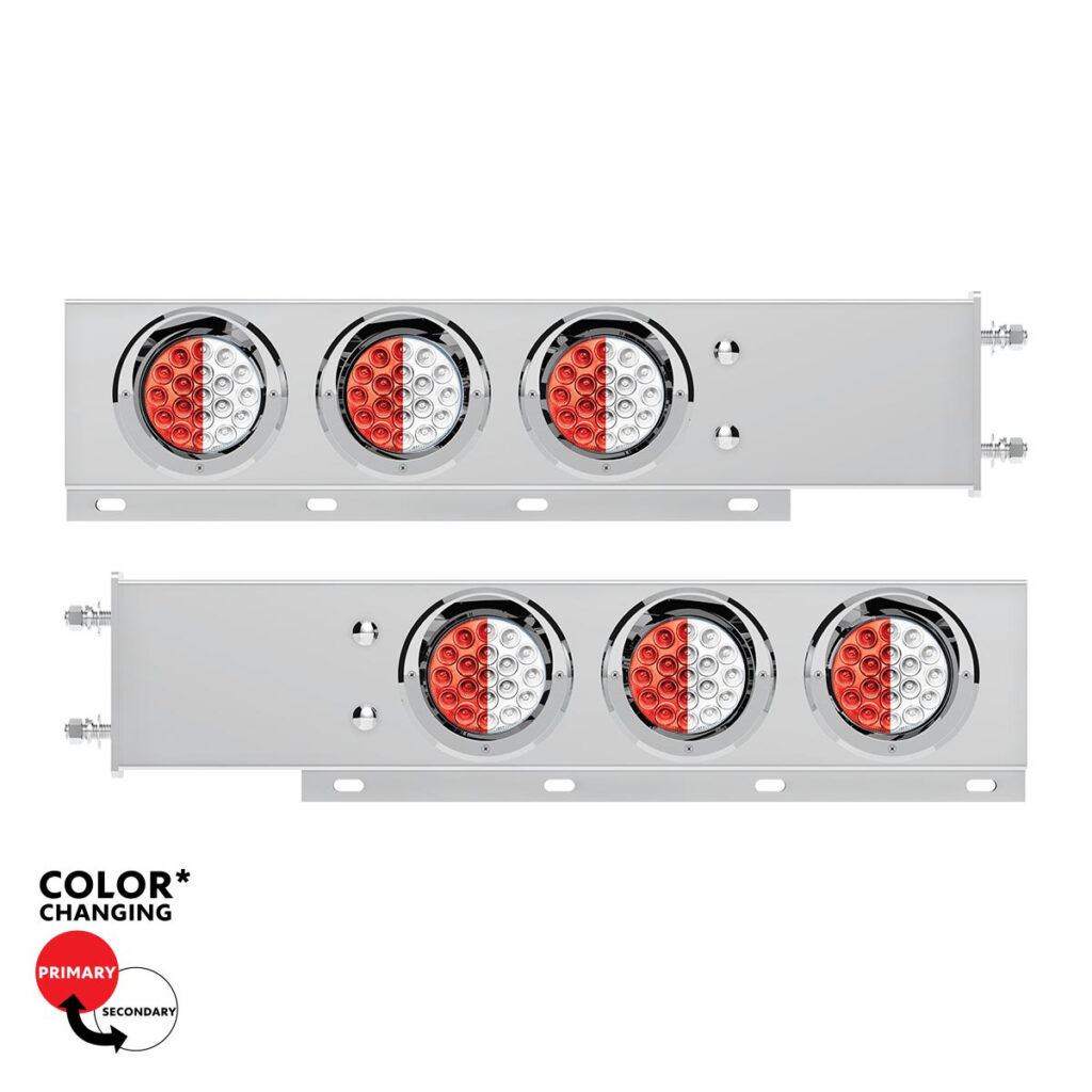 3-3/4" Bolt Pattern SS Spring Loaded Light Bar With 6X Double Fury 19 LED Lights & Visors-Red & White(Pair) 61047