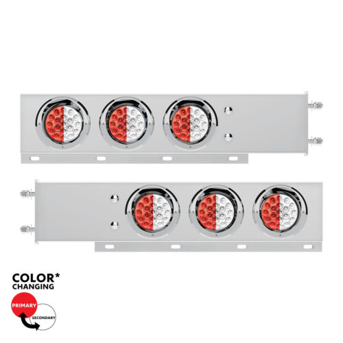 3-3/4" Bolt Pattern SS Spring Loaded Light Bar With 6X Double Fury 19 LED Lights & Visors-Red & White(Pair) 61047
