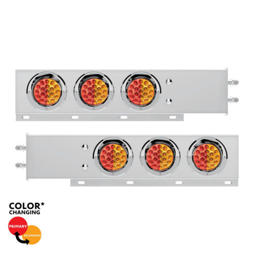 2.5" Bolt Pattern SS Spring Loaded Light Bar With 6X Double Fury 19 LED Lights & Visors-Red & Amber(Pair) 61049