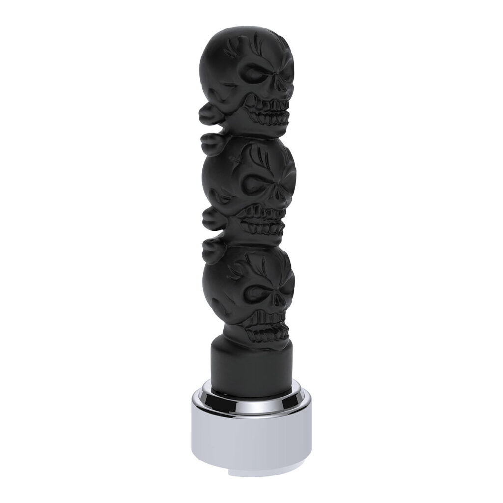 Thread-On 3-Skulls Gearshift Knob With Adapter For Eaton-Fuller 9/10 Speed Shifter-Matte Black 70548
