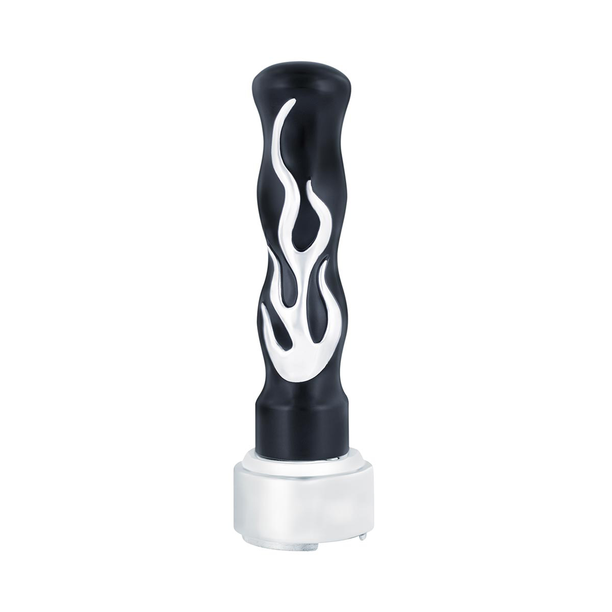 Thread-On Flame Gearshift Knob With Adapter For Eaton Fuller 9/10 Speed - Black With Chrome Flame 70569