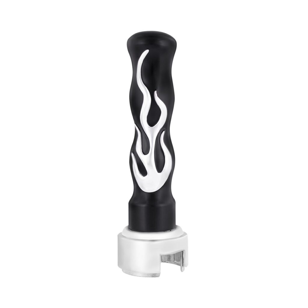 Thread-On Flame Gearshift Knob With Adapter For Eaton Fuller 13/15/18 Speed - Black With Chrome Flame 70575