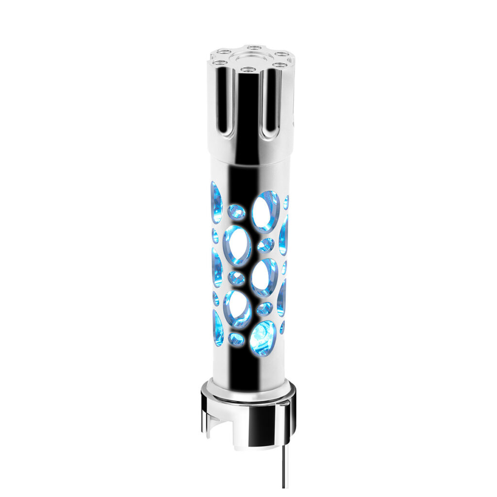 Austin Style Gun Cylinder Gearshift Knob With LED 13/15/18 Speed Adapter - Chrome/Blue LED 70726