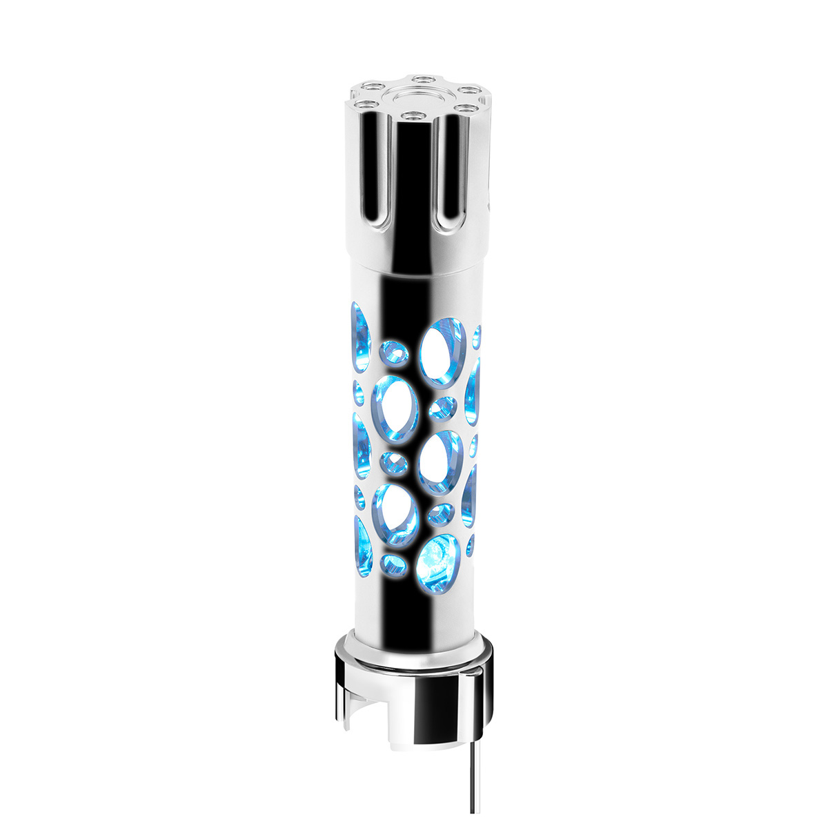 Austin Style Gun Cylinder Gearshift Knob With LED 13/15/18 Speed Adapter - Chrome/Blue LED 70726