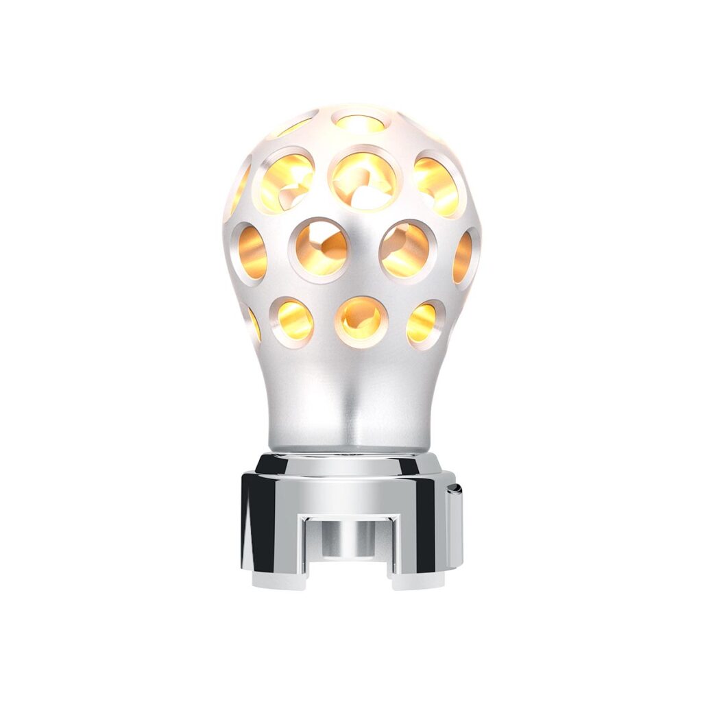Thread-On Annodized Phoenix Style Ball Gearshift Knob With LED 13/15/18 Speed Adapter-Amber LED 71084