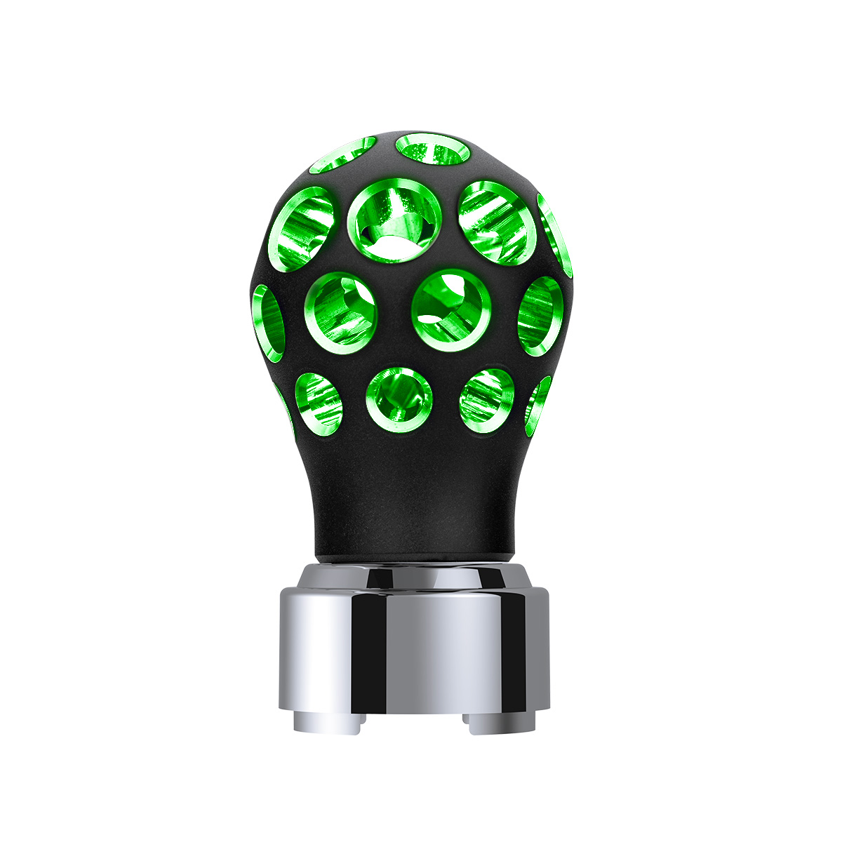 Thread-On Matte Black Phoenix Style Ball Gearshift Knob With LED 9/10 Speed Adapter-Green LED 71094