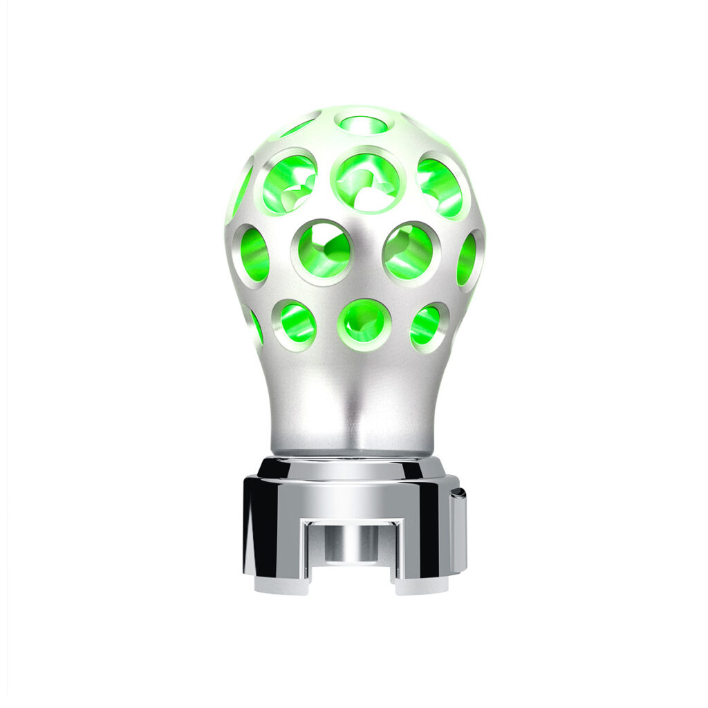 Thread-On Annodized Phoenix Style Ball Gearshift Knob With LED 13/15/18 Speed Adapter-Green LED 71096