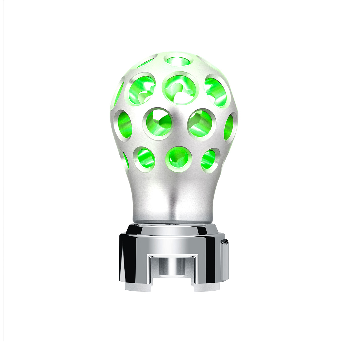 Thread-On Annodized Phoenix Style Ball Gearshift Knob With LED 13/15/18 Speed Adapter-Green LED 71096