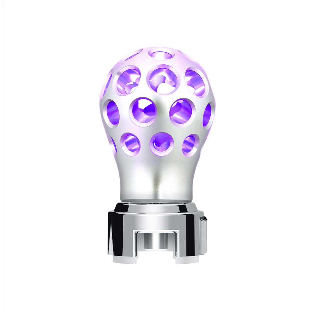Thread-On Annodized Phoenix Style Ball Gearshift Knob With LED 13/15/18 Speed Adapter-Purple LED 71097