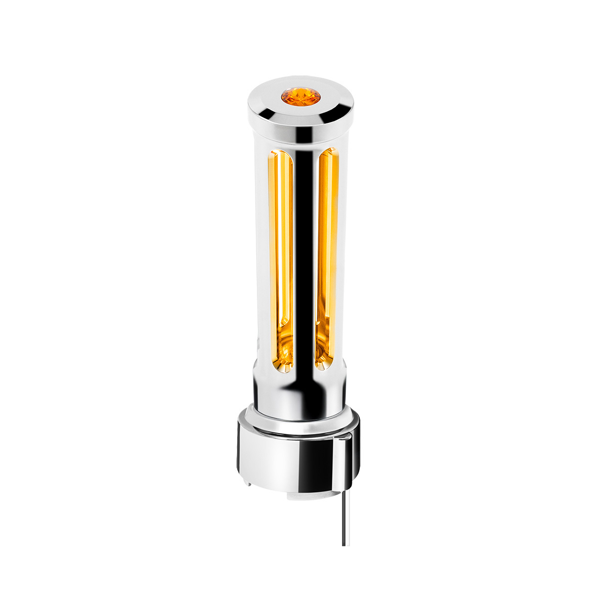 Thread-On Chrome Sonoma Style Gearshift Knob With LED 9/10 Speed Adapter-Amber Crystal/Amber LED 71135