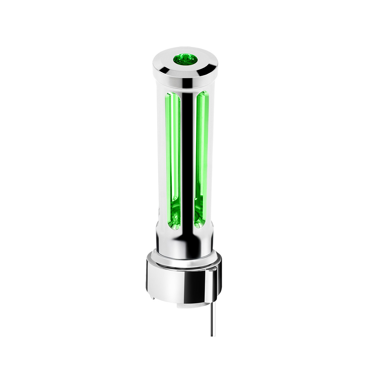 Thread-On Chrome Sonoma Style Gearshift Knob With LED 9/10 Speed Adapter-Dark Green Crystal/Green LED 71138
