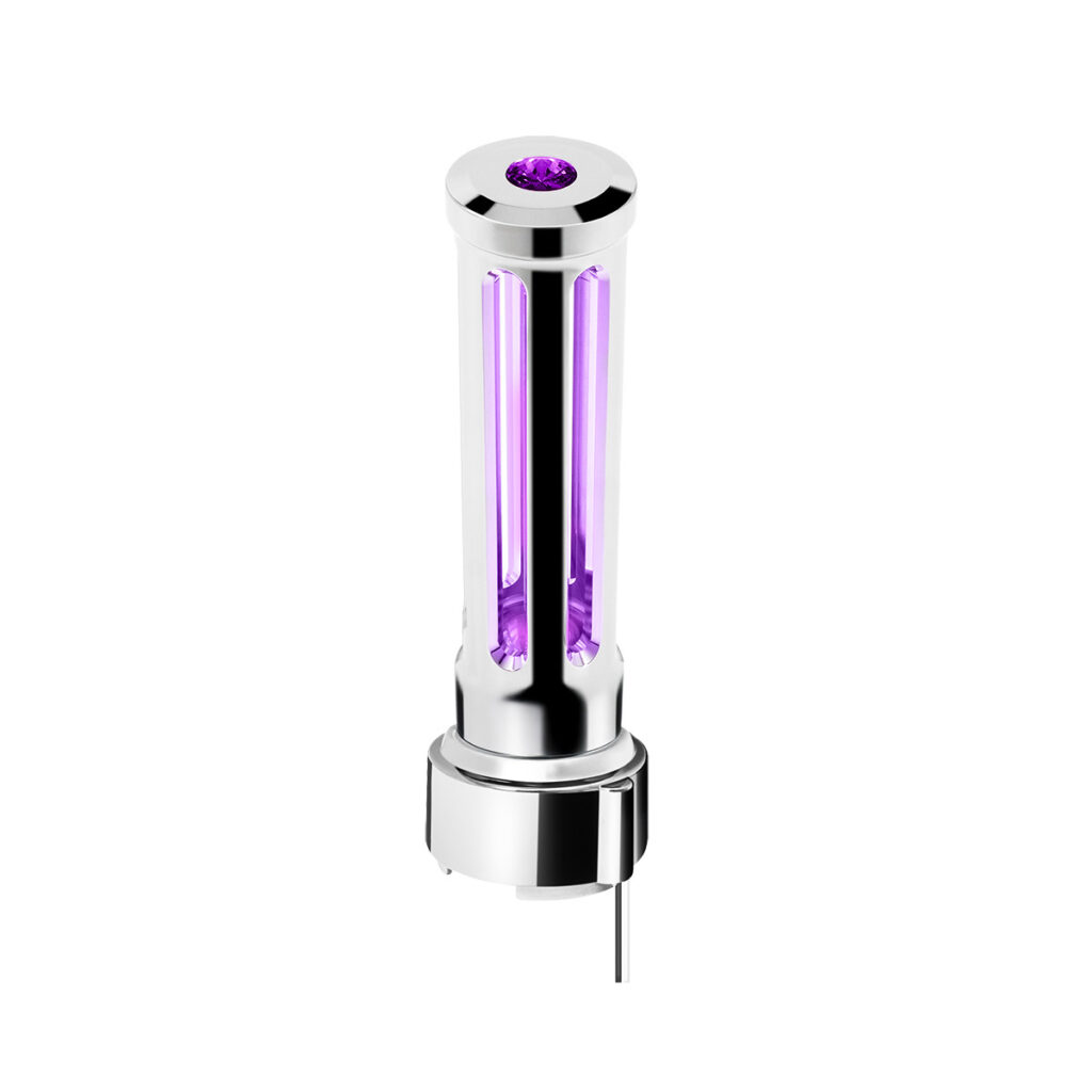 Thread-On Chrome Sonoma Style Gearshift Knob With LED 9/10 Speed Adapter-Purple Crystal/Purple LED 71139