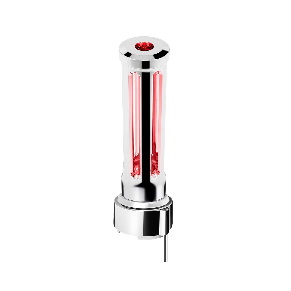 Thread-On Chrome Sonoma Style Gearshift Knob With LED 9/10 Speed Adapter-Red Crystal/Red LED 71140