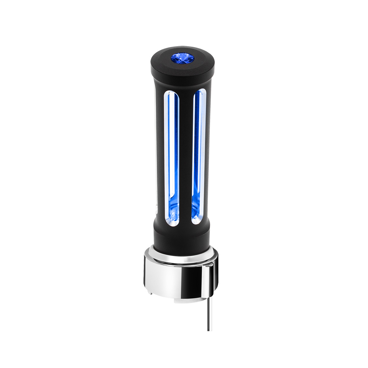 Thread-On Matte Black Sonoma Style Gearshift Knob With LED 9/10 Speed Adapter-Blue Crystal/Blue LED 71142