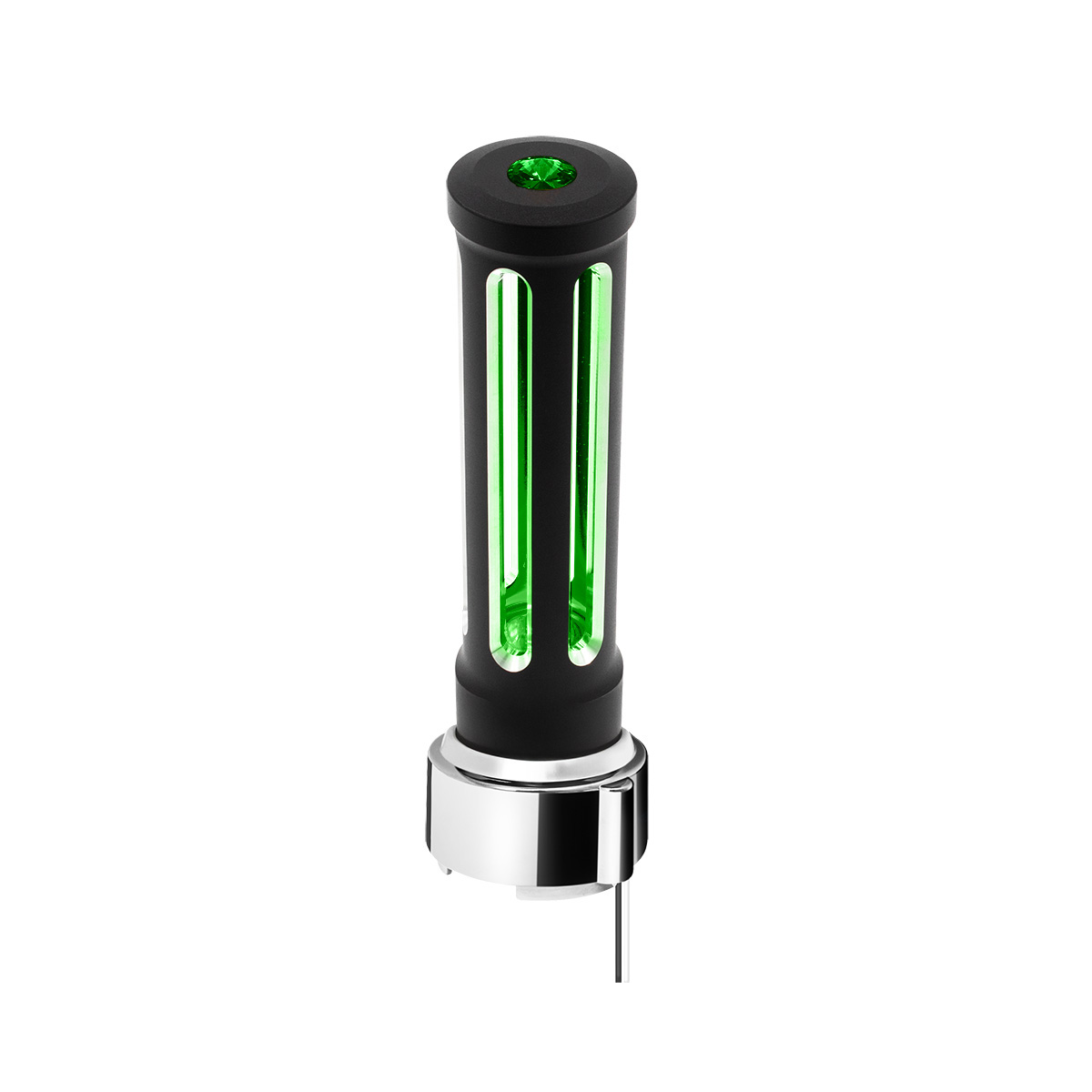 Thread-On Matte Black Sonoma Style Gearshift Knob With LED 9/10 Speed Adapter-Dark Green Crystal/Green LED 71144