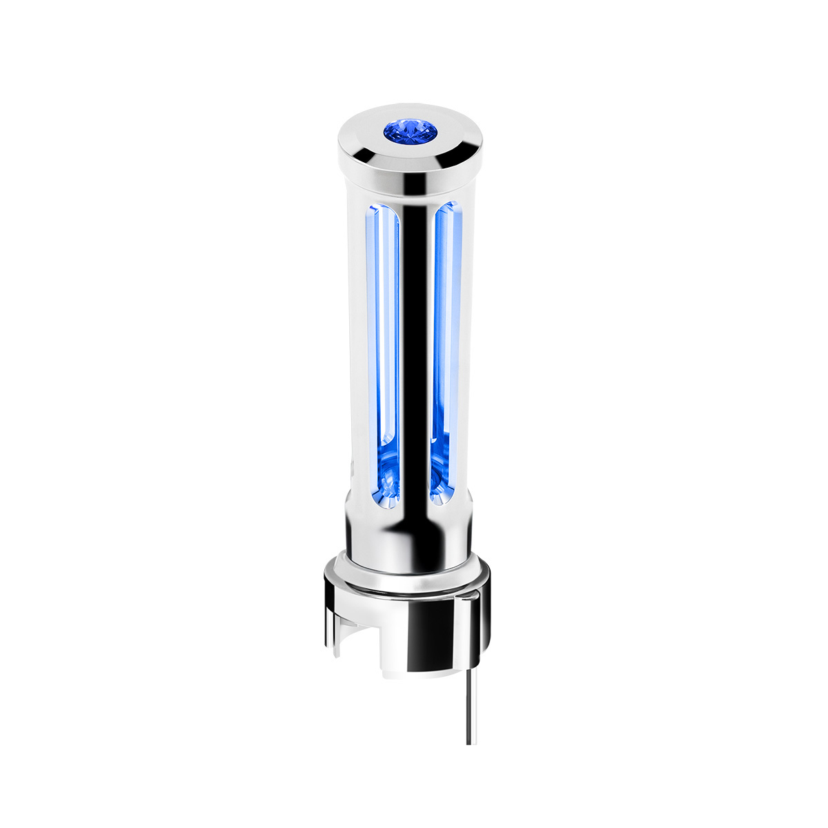Thread-On Chrome Sonoma Style Gearshift Knob With LED 13/15/18 Speed Adapter-Blue Crystal/Blue LED 71148