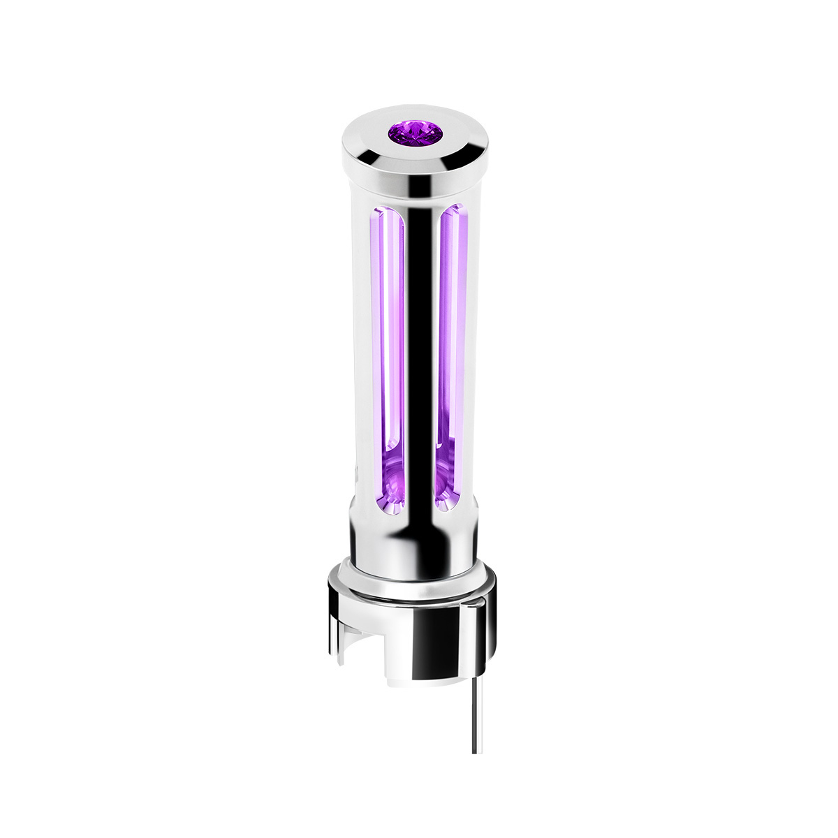 Thread-On Chrome Sonoma Style Gearshift Knob With LED 13/15/18 Speed Adapter-Purple Crystal/Purple LED 71151