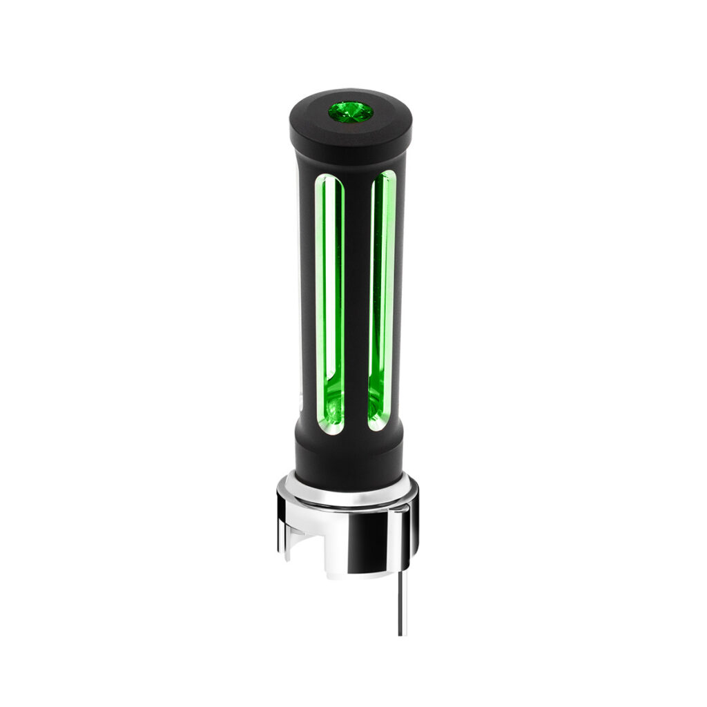 Thread-On Matte Black Sonoma Style Gearshift Knob With LED 13/15/18 Speed Adapter-Dark Green Crystal/Green LED 71156