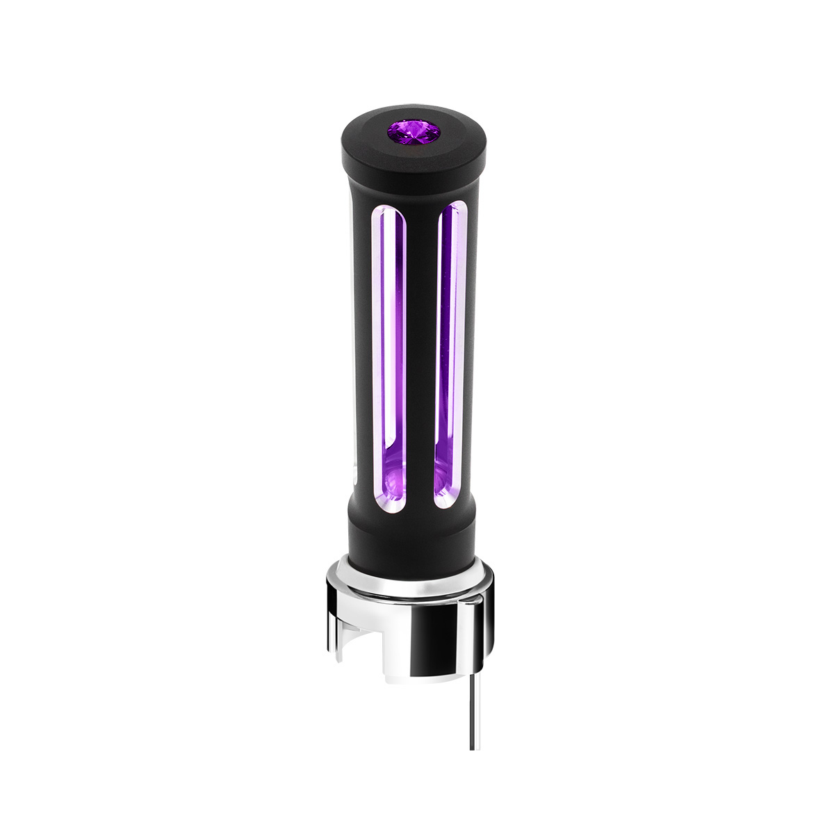 Thread-On Matte Black Sonoma Style Gearshift Knob With LED 13/15/18 Speed Adapter-Purple Crystal/Purple LED 71157