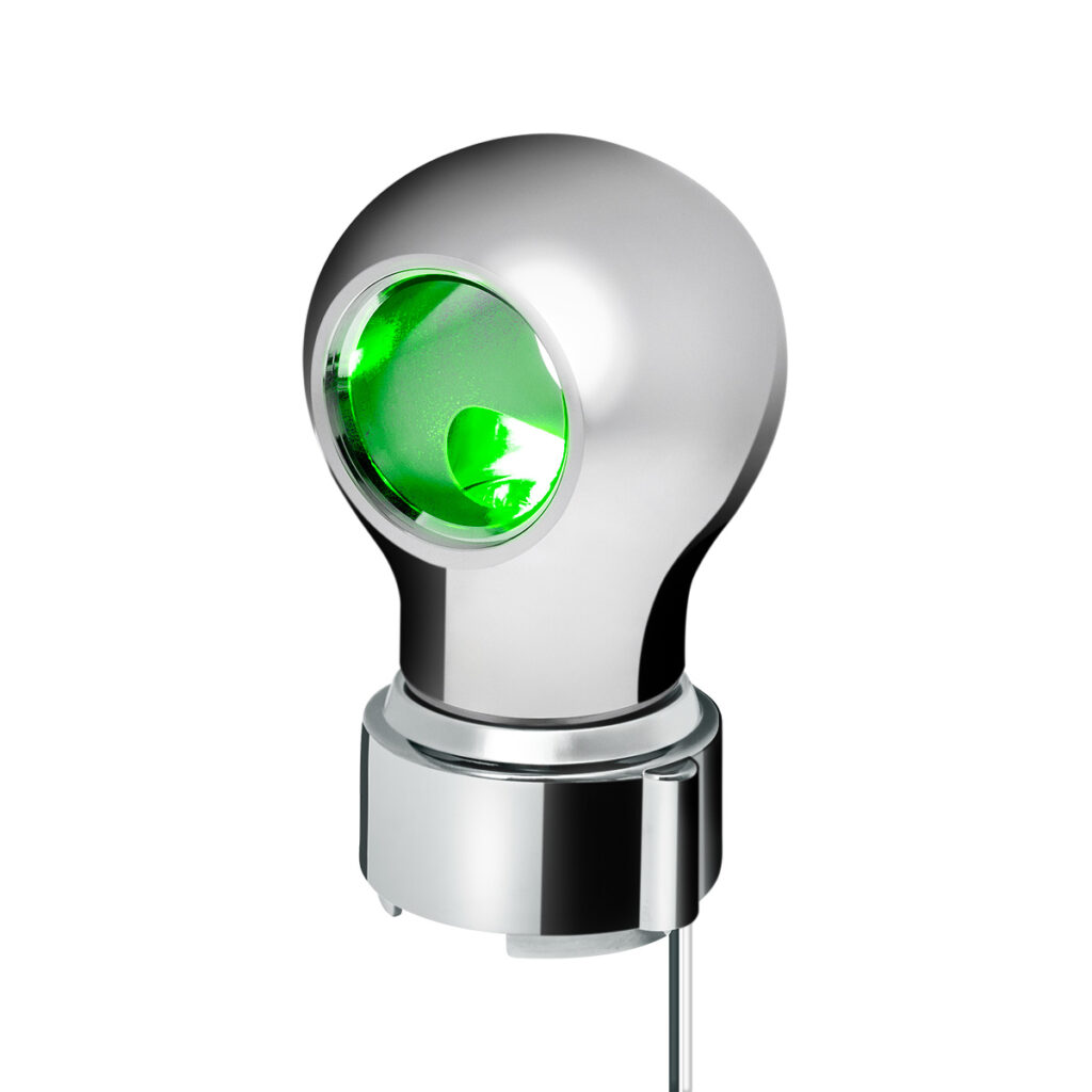 Thread-On Chrome Charlotte Style Gearshift Knob With LED 9/10 Speed Adapter-Green LED 71166