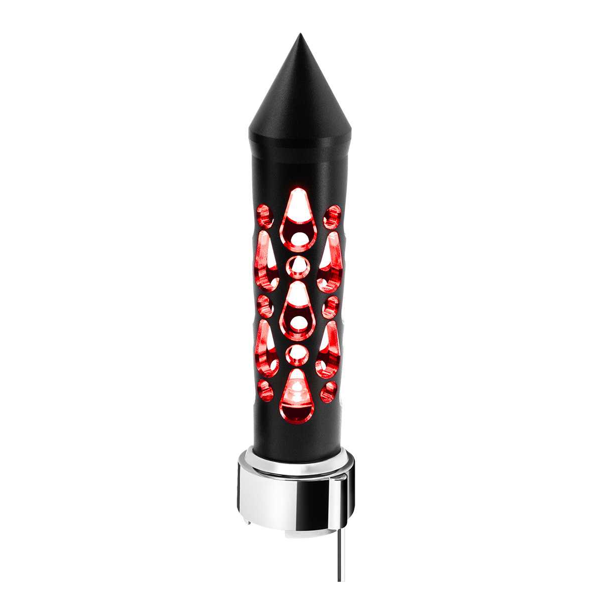 Thread-On Brooklyn Style Spike Gearshift Knob With LED 9/10 Speed Adapter-Matte Black/Red LED 71213