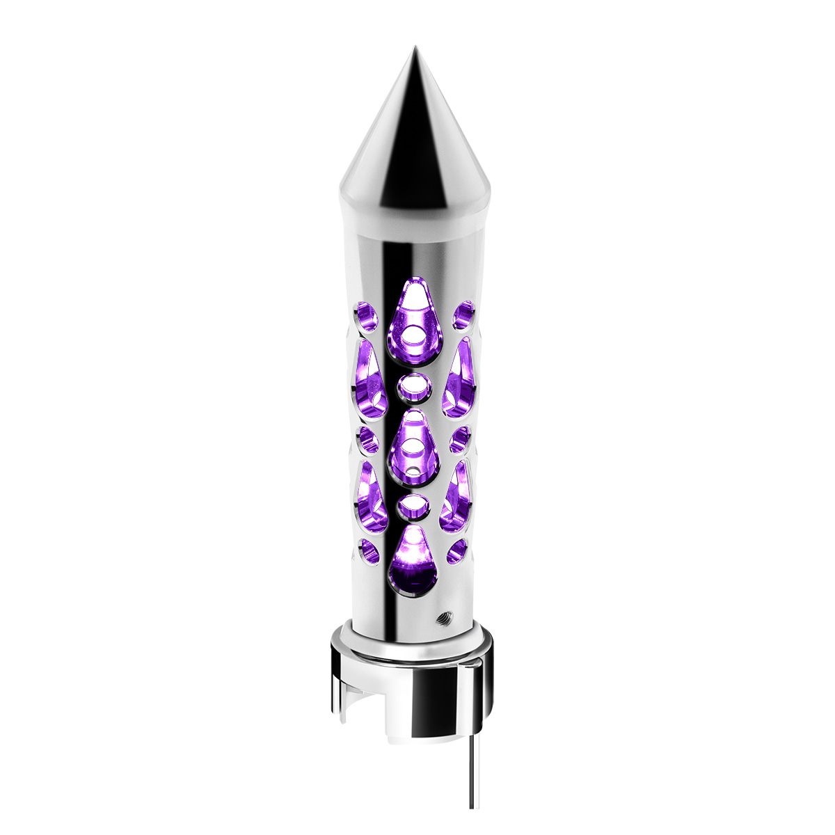 Brooklyn Style Spike Gearshift Knob With LED 13/15/18 Speed Adapter - Chrome/Purple LED 71215
