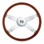 18" Chrome 4 Spoke With Wire Cutout Steering Wheel With Horn Bezel & Button-Wood Grain 88118