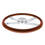 18" Chrome 4 Spoke With Wire Cutout Steering Wheel With Horn Bezel & Button-Wood Grain - Image 2