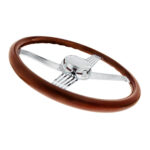 18" Chrome 4 Spoke With Wire Cutout Steering Wheel With Horn Bezel & Button-Wood Grain - Image 3