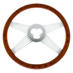 18" Chrome 4 Spoke With Wire Cutout Steering Wheel With Horn Bezel & Button-Wood Grain - Image 4