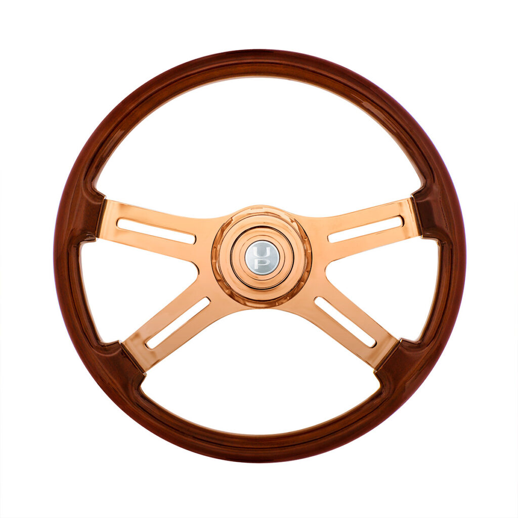 18" Rose Gold 4 Spoke Steering Wheel With Horn Button & Bezel-Wood Grain 88119