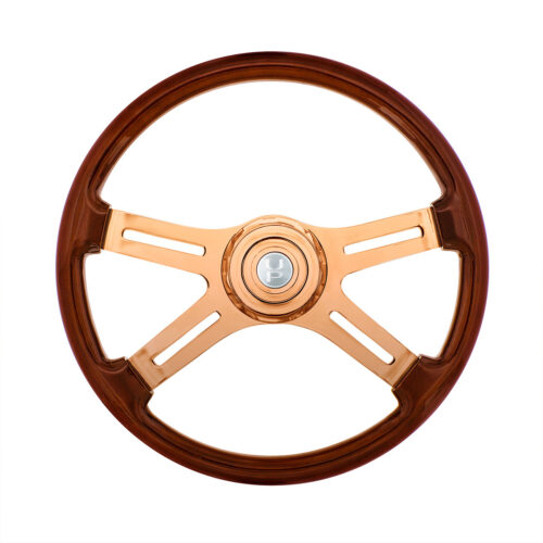 18" Rose Gold 4 Spoke Steering Wheel With Horn Button & Bezel-Wood Grain 88119