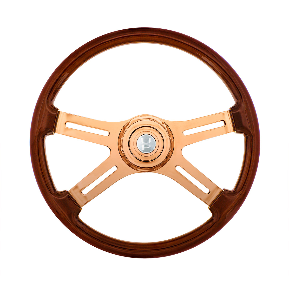 18" Rose Gold 4 Spoke Steering Wheel With Horn Button & Bezel-Wood Grain 88119